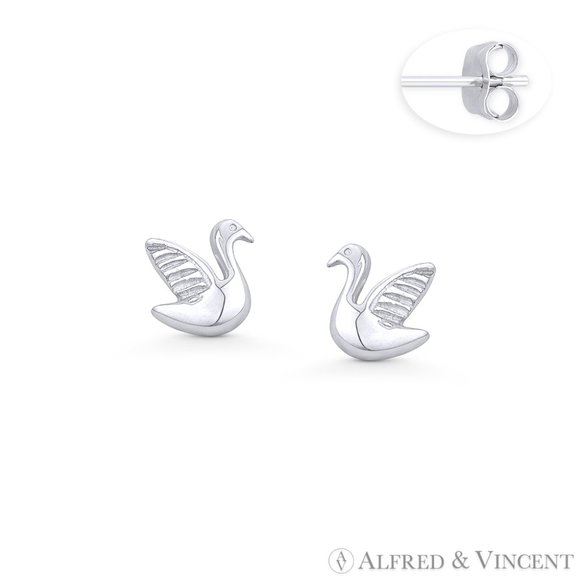 Bird Couple Love Charm Stud Earrings in Solid .925 Sterling Silver - Picture 1 of 1